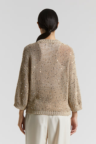 Cotton webbing sweater with sequins