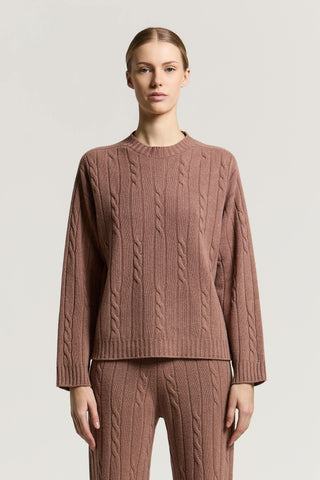 Maglia a trecce in lana, seta, cashmere e lamé