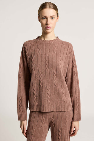 Maglia a trecce in lana, seta, cashmere e lamé