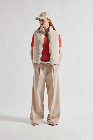 Down waistcoat in virgin wool and alpaca blend bouclé fabric  