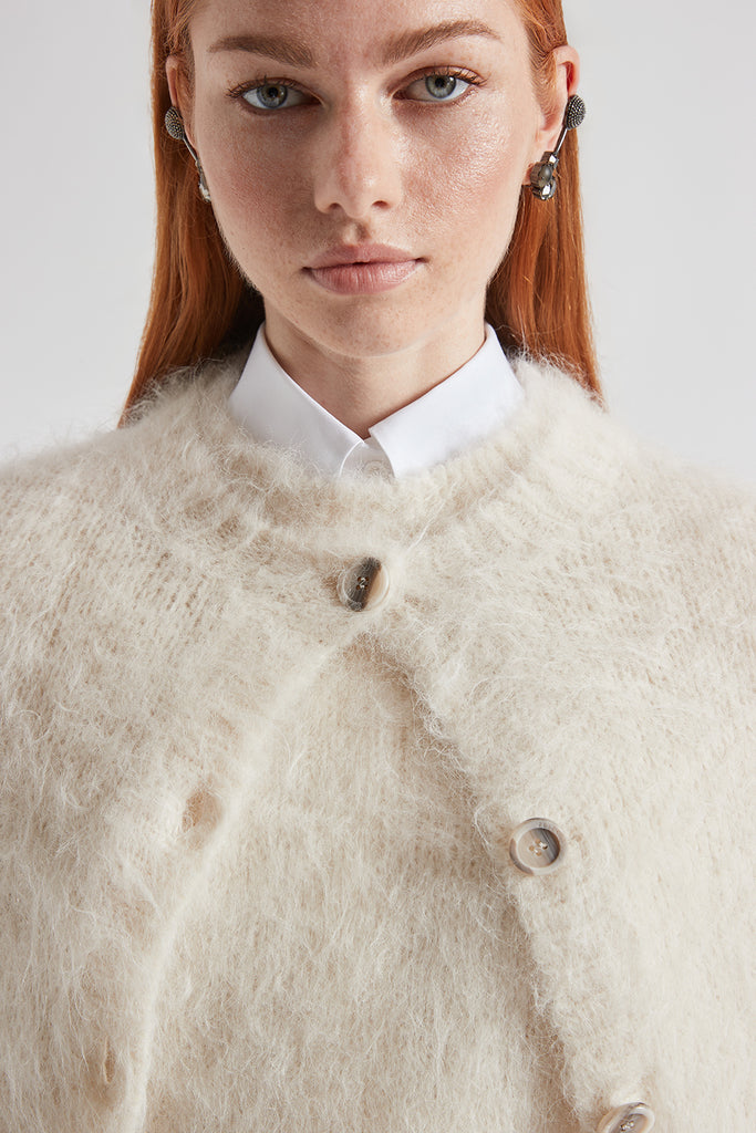 Buttoned round neck cardigan in alpaca wool and merino  