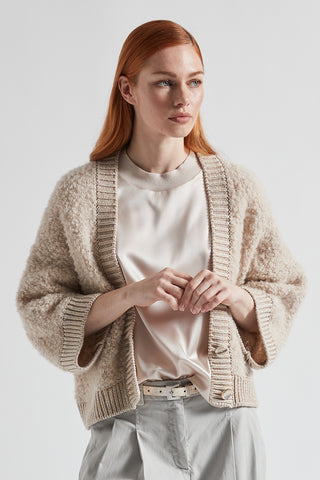 Alpaca wool, cashmere, silk and Lurex bouclé cardigan  