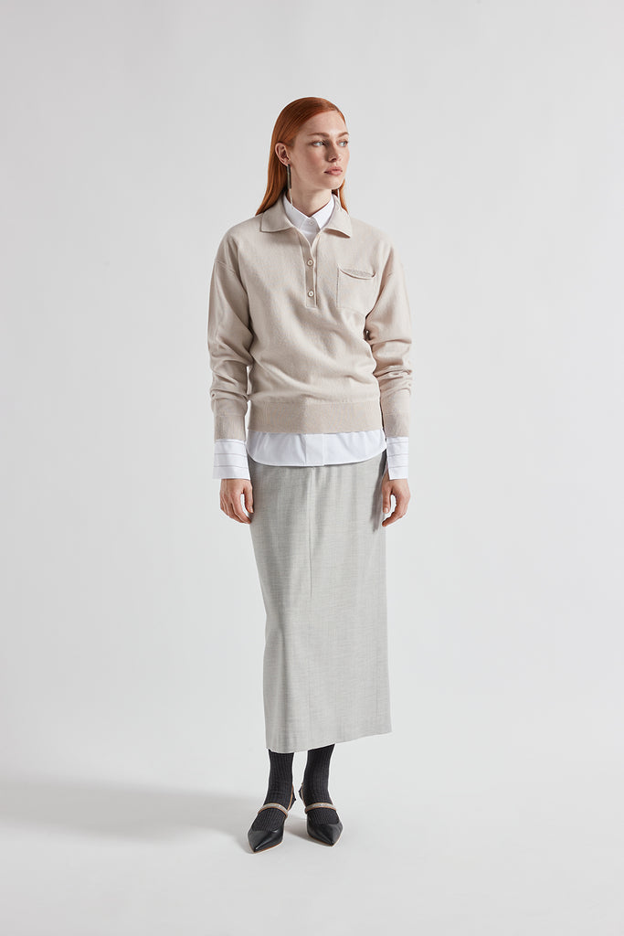 Straight long skirt in wool and viscose twill  