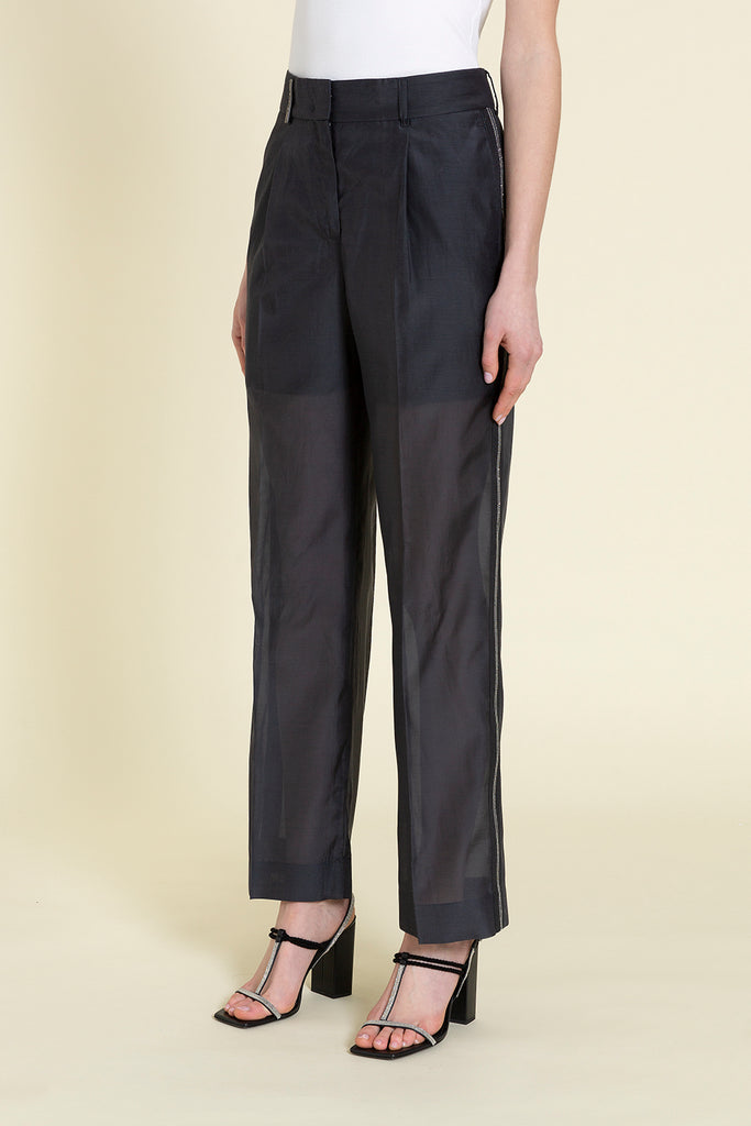 Pleated Palazzo pant in silk cotton matte organza  