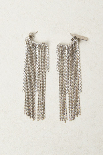 Half moon earrings with exquisite fringes of diamond cut chain and crystals  