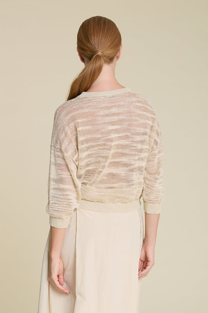 Exquisite crewneck sweater in Mirage pattern in pure linen and lurex yarn  