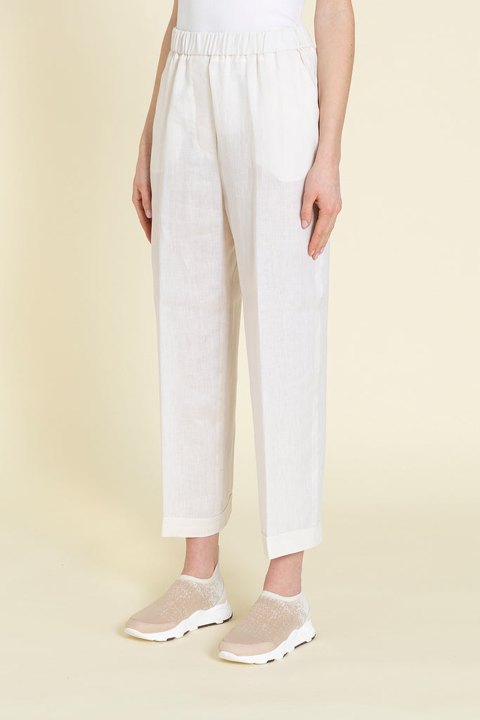 Wide pull-on trousers in light pure linen  