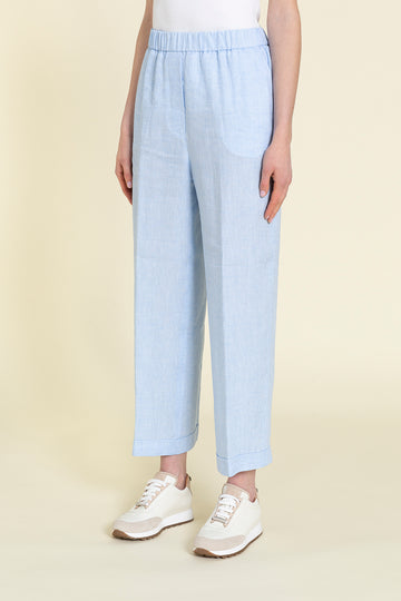 Wide pull-on trousers in light pure linen  
