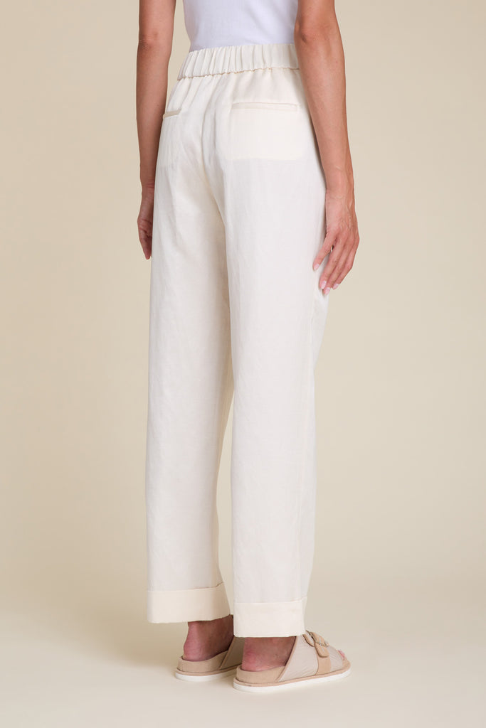 Pull-on palazzo pants in glossy linen and viscose satin  