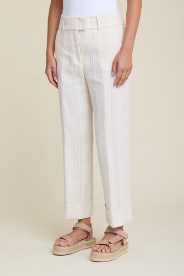 Elegant palazzo pants in pure linen with sheer stripe  