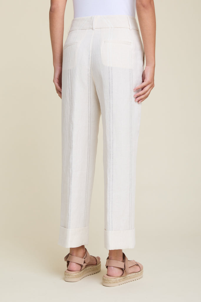 Elegant palazzo pants in pure linen with sheer stripe  