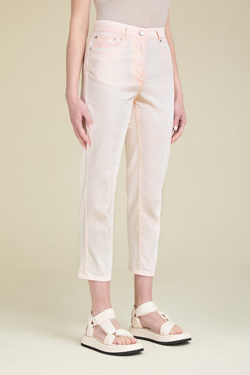 Straight jeans in cloudy faded dye cotton drill  