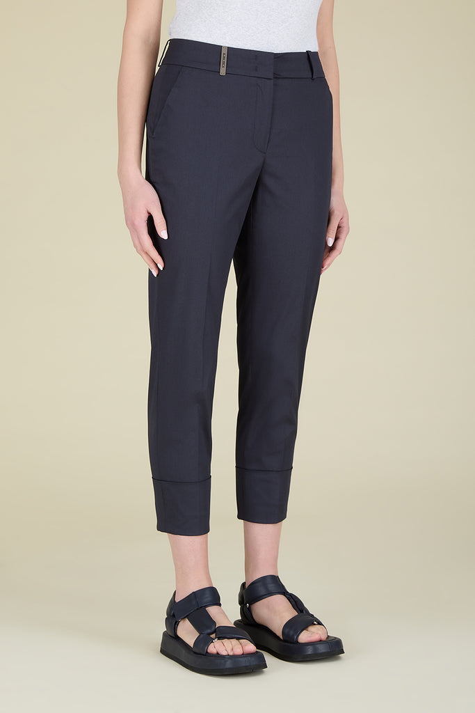 Trousers with deep turn-ups in comfort cotton satin  