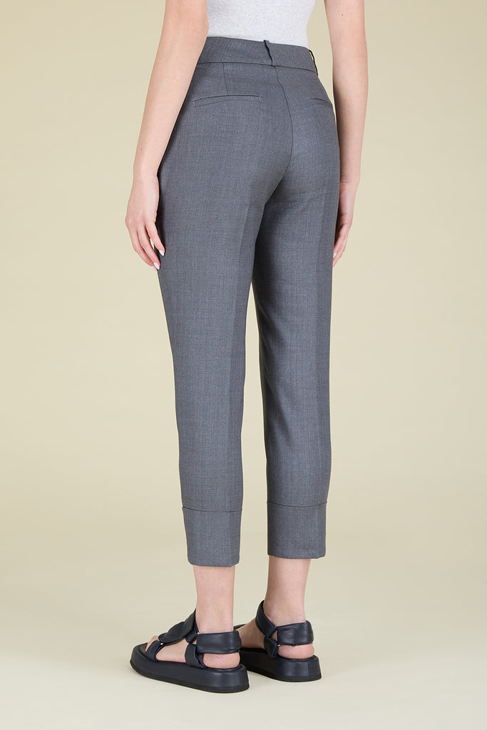 Slim tailored trousers with maxi turnup in slubbed wool and linen blend  