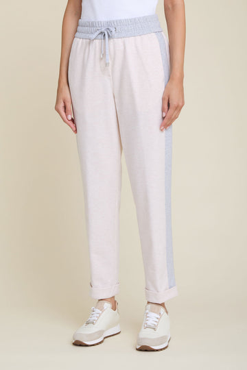 Pull-on joggers with two-tone side bands in soft melange comfort cotton fleece  