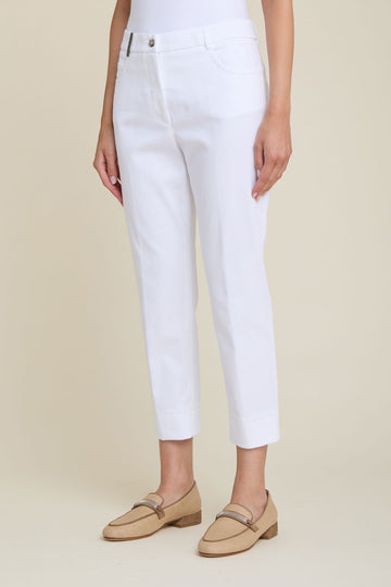 Slim trousers with contrast stitching in cool comfort cotton canvas  