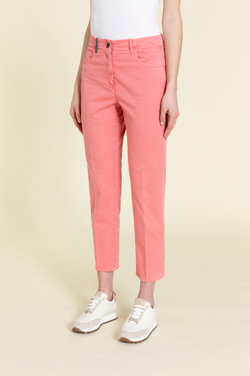 Slim 5 pocket cropped regular waist trousers in cool dyed comfort cotton gabardine  