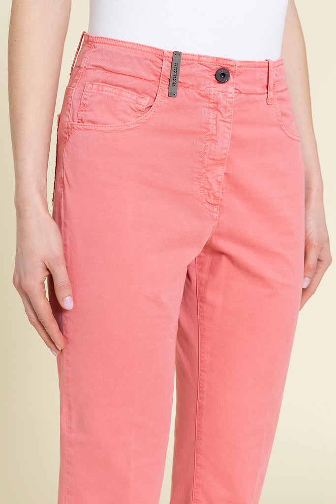 Slim 5 pocket cropped regular waist trousers in cool dyed comfort cotton gabardine  