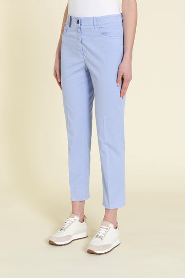 Slim 5 pocket cropped regular waist trousers in cool dyed comfort cotton gabardine  