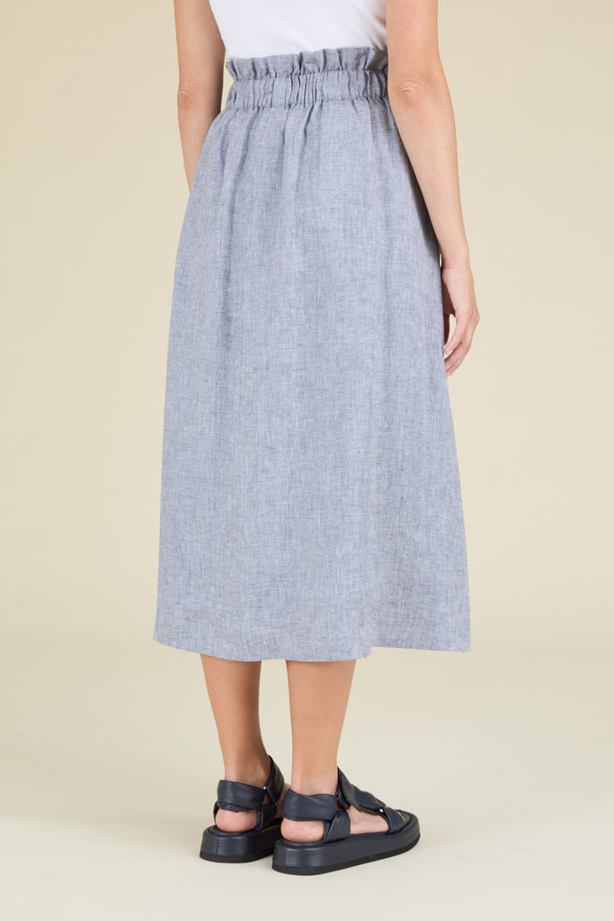 Airy pleated high waist skirt with tie belt in light pure linen  
