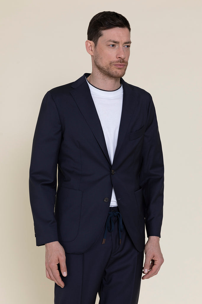 Single-breasted blazer in pure combed wool  