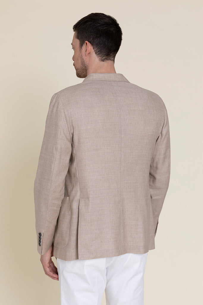 Double-breasted blazer in natural linen and wool twill  