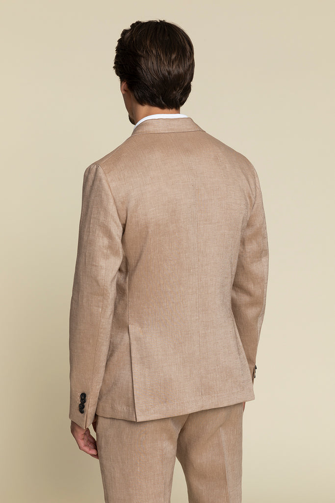 THREE BUTTON JACKET IN MICRO WEAVE PURE LINEN  