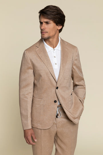 THREE BUTTON JACKET IN MICRO WEAVE PURE LINEN  