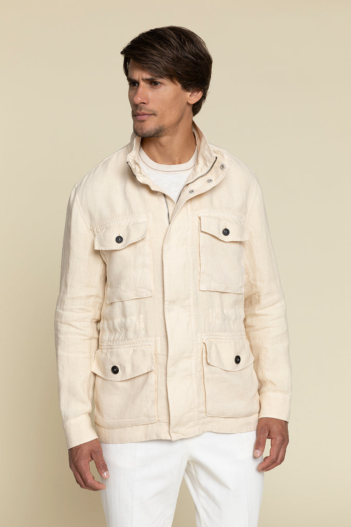 Field jacket in linen  garment dyed  