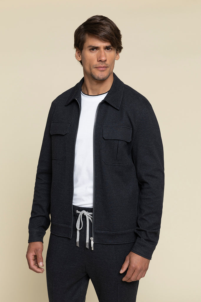 ZIP UP OVERSHIRT IN PURE COTTON JERSEY  