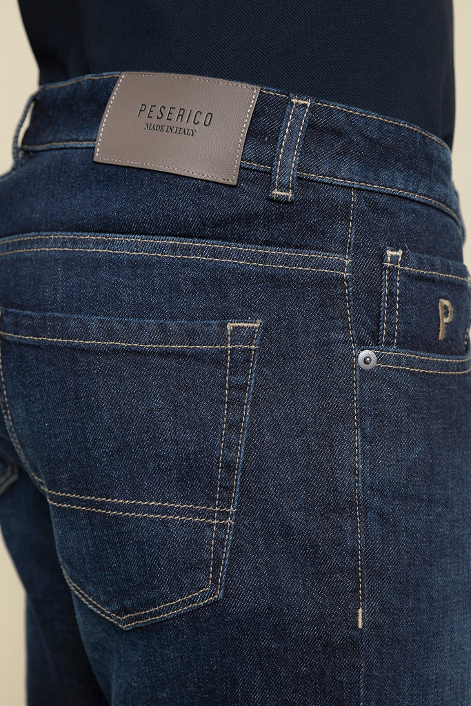 Five pocket jeans in dark wash comfort cotton denim  regular fit  