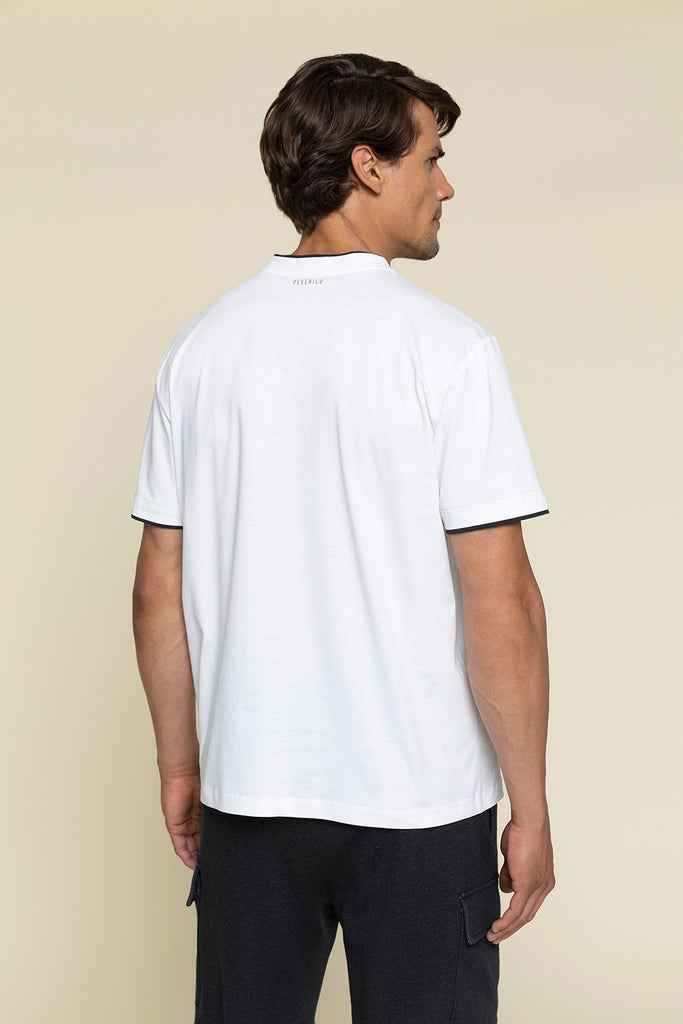 PRINTED T-SHIRT IN PURE MAKO COTTON WITH CONTRASTING EDGES  