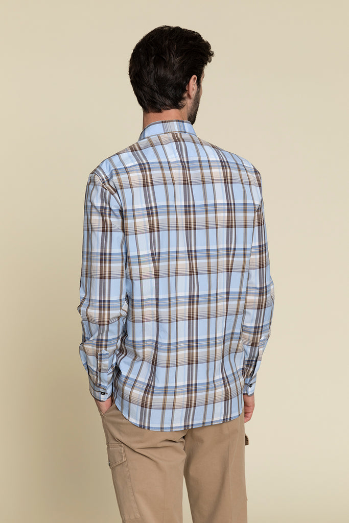 WINDOWPANE CHECK COTTON CASUAL SHIRT  