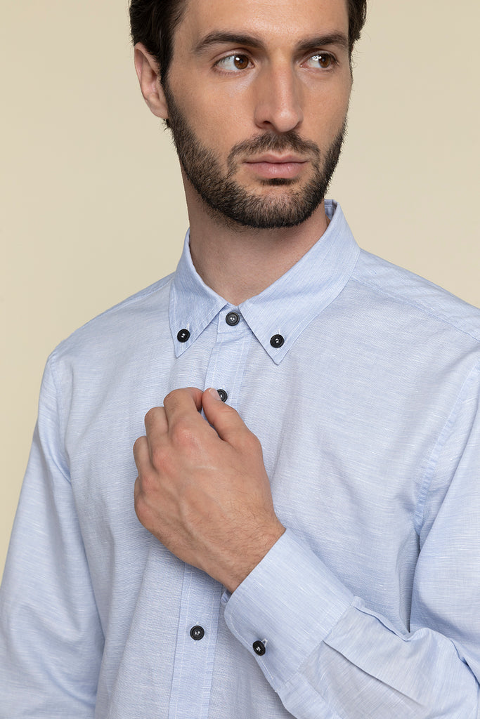 BUTTON DOWN SHIRT IN WASHED COTTON AND LINEN  