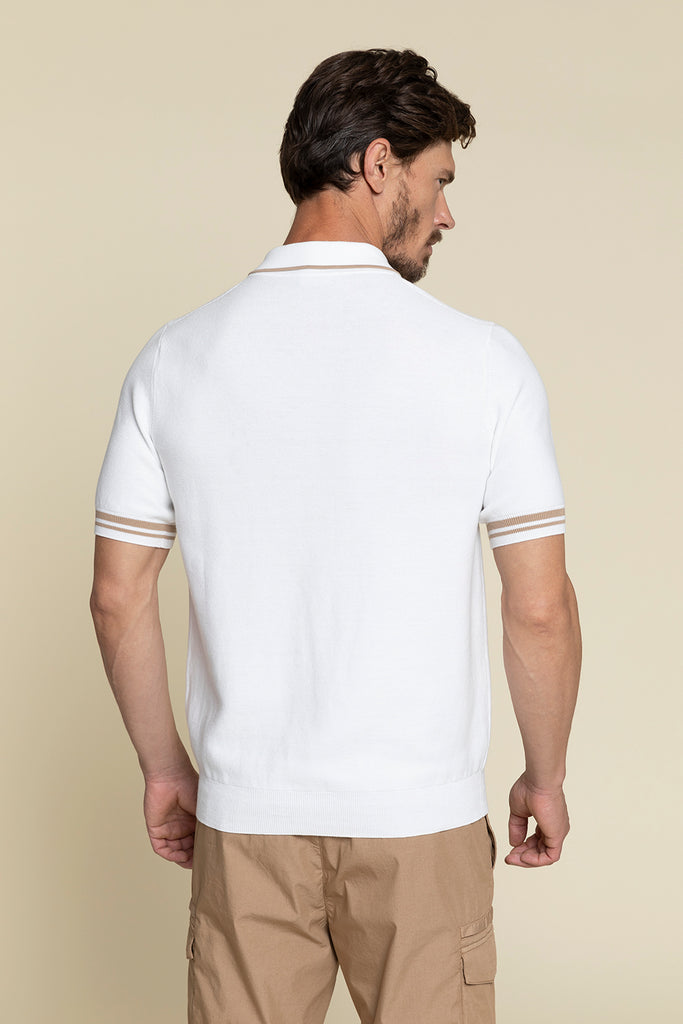 PURE COTTON YARN POLO SHIRT IN LINKS STITCH KNIT  