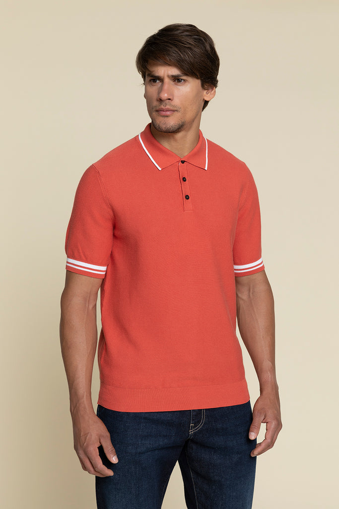 PURE COTTON YARN POLO SHIRT IN LINKS STITCH KNIT  