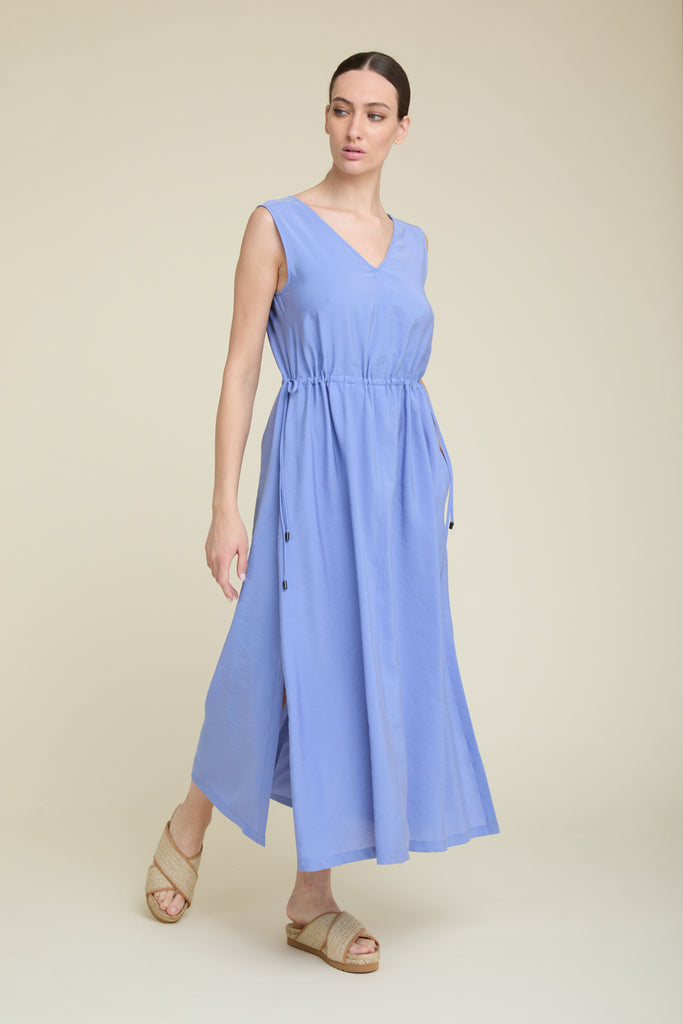 Dress with deep V-neck and drawstring waist in fluid modal  