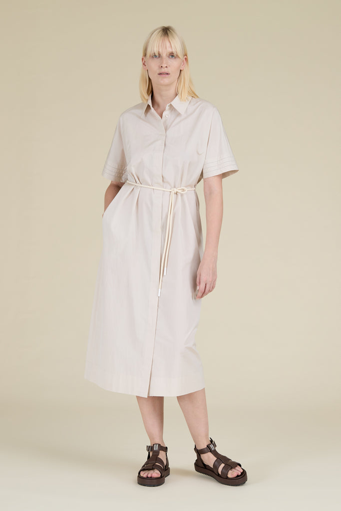 Short-sleeved chemisier dress in cool technical poplin Vela  