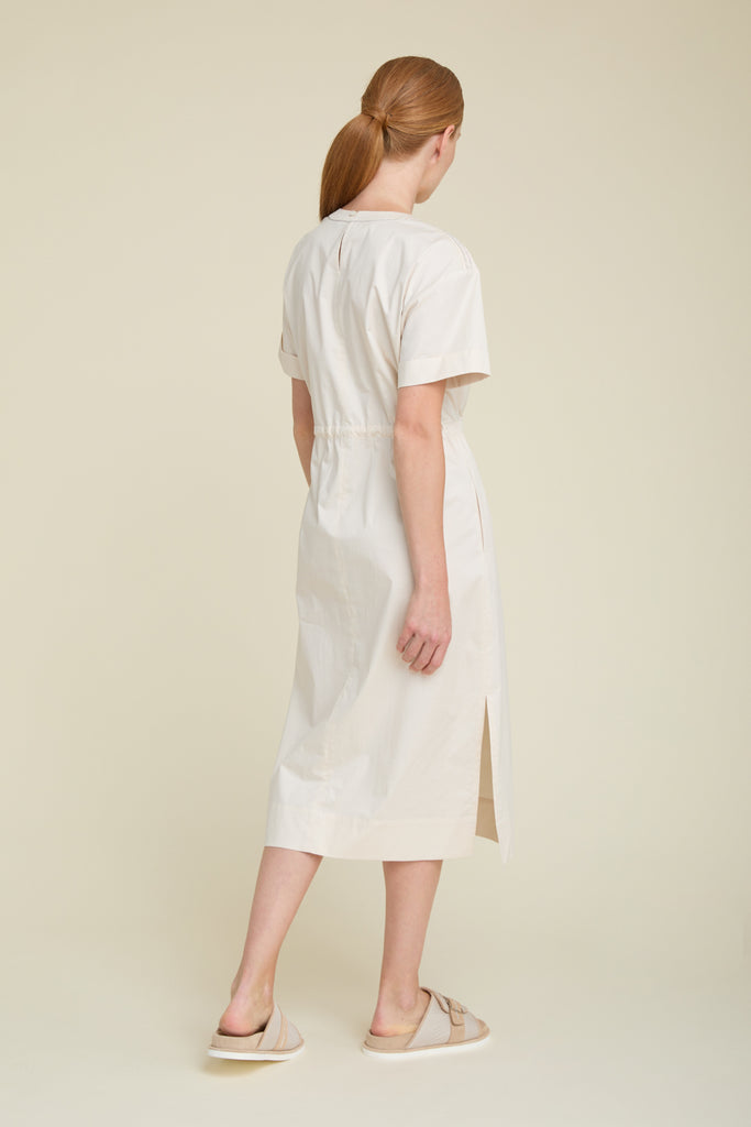 Stretch cotton satin long dress with semi-gloss effect  