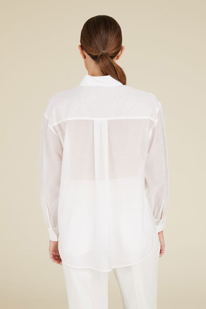 Light shirt in cotton organza and opaque silk with Watery embroidery  