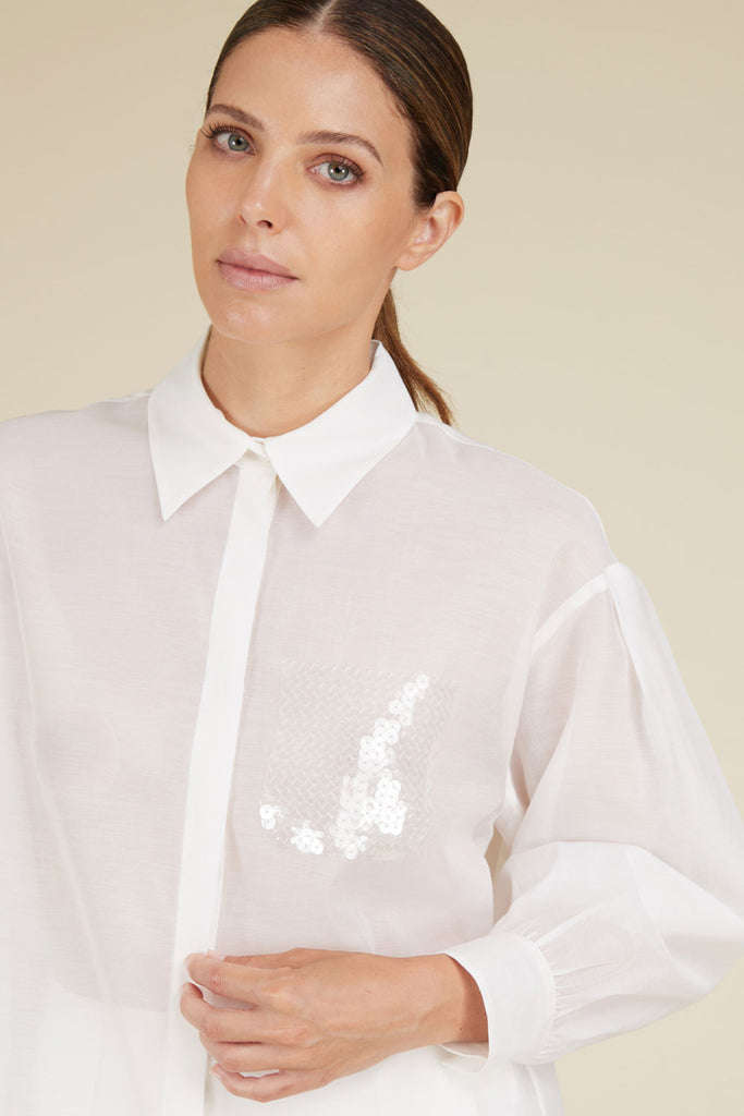 Light shirt in cotton organza and opaque silk with Watery embroidery  