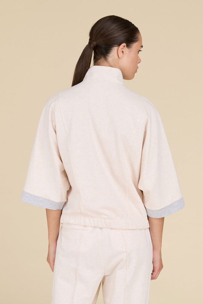 Sporty Geometry sweatshirt in soft melange comfort cotton fleece with diamond cut chain trim n the front  
