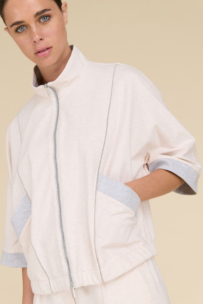 Sporty Geometry sweatshirt in soft melange comfort cotton fleece with diamond cut chain trim n the front  