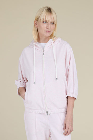 Hoodie in soft melange comfort cotton fleece with diamond cut chain trim on the shoulders  