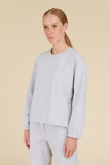 Soft melange comfort cotton fleece sweatshirt with Precious Weavings detail on the shoulders  