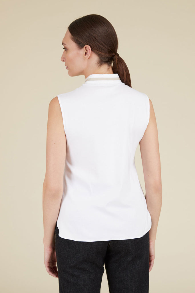 Natural Comfort top with collar in light cotton and jersey popeline  