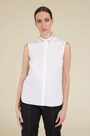 Natural Comfort top with collar in light cotton and jersey popeline  