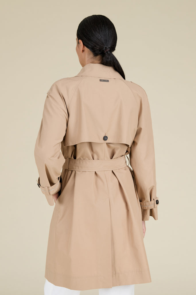 Timeless waterproof technical cotton trenchcoat embellished with diamond cut chain trim on tabs  