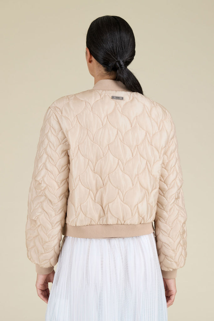 Quilted bomber jacket in luminous glass-effect ripstop with knitted details  
