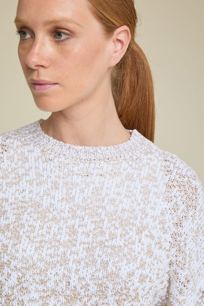 Shaded jacquard sweater in cotton ribbon with sparkling sequins  